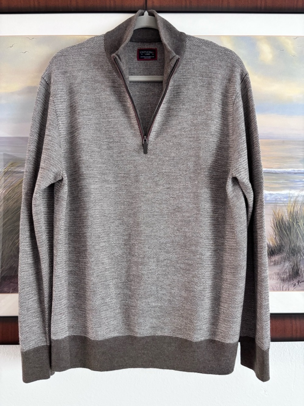 UNTUCKit Quarter Zip Sweater Merino Wool Belguardo Jacquard 
Large EUC